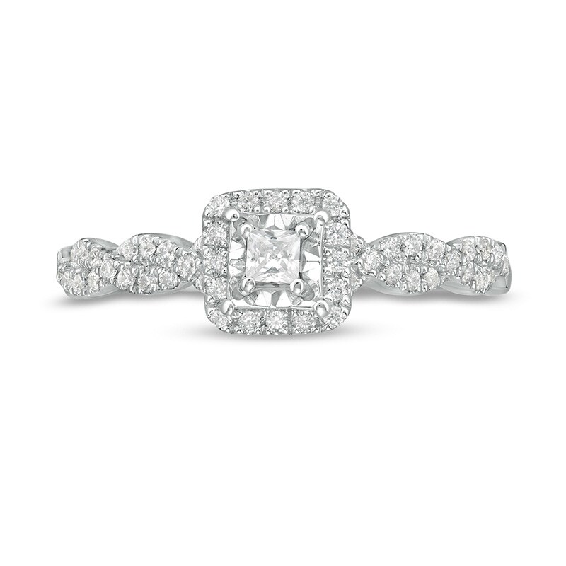 Main Image 4 of Previously Owned - 1/4 CT. T.W. Princess-Cut Diamond Cushion Frame Twist Shank Promise Ring in 10K White Gold