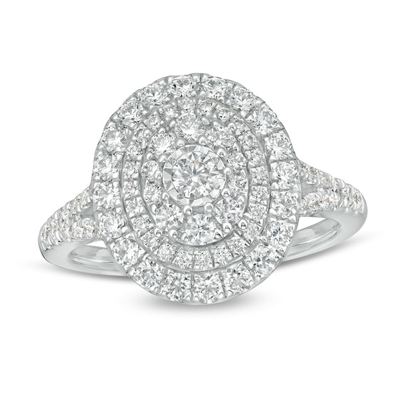 Previously Owned - 1 CT. T.w. Diamond Layered Oval Frame Engagement Ring in 10K White Gold
