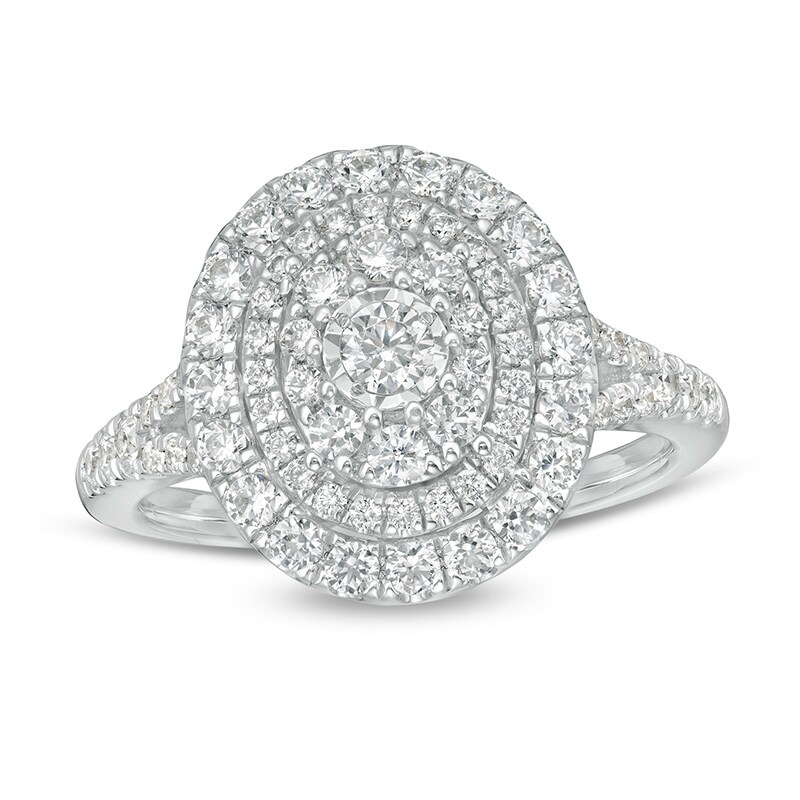 Main Image 1 of Previously Owned - 1 CT. T.W. Diamond Layered Oval Frame Engagement Ring in 10K White Gold