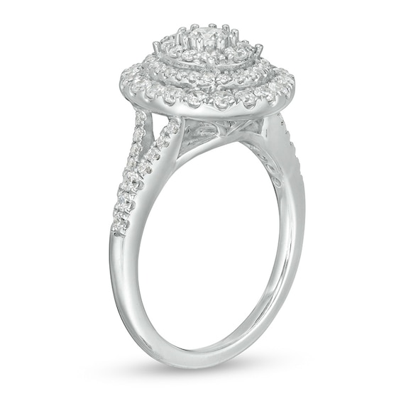 Previously Owned - 1 CT. T.w. Diamond Layered Oval Frame Engagement Ring in 10K White Gold