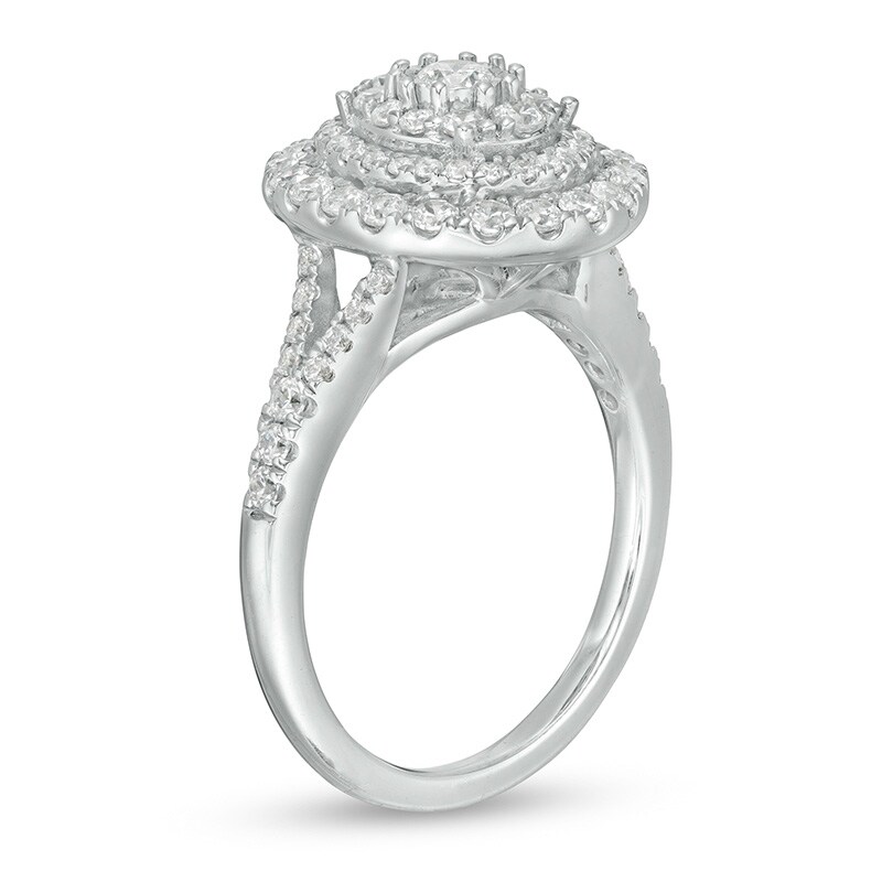 Main Image 3 of Previously Owned - 1 CT. T.W. Diamond Layered Oval Frame Engagement Ring in 10K White Gold