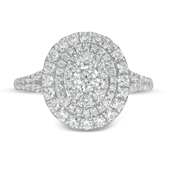 Previously Owned - 1 CT. T.w. Diamond Layered Oval Frame Engagement Ring in 10K White Gold