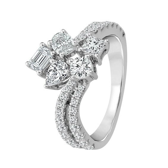 Previously Owned - Everything You Are™ 1-1/2 CT. T.w. Multi-Shape Diamond Scatter Bypass Ring in 10K White Gold