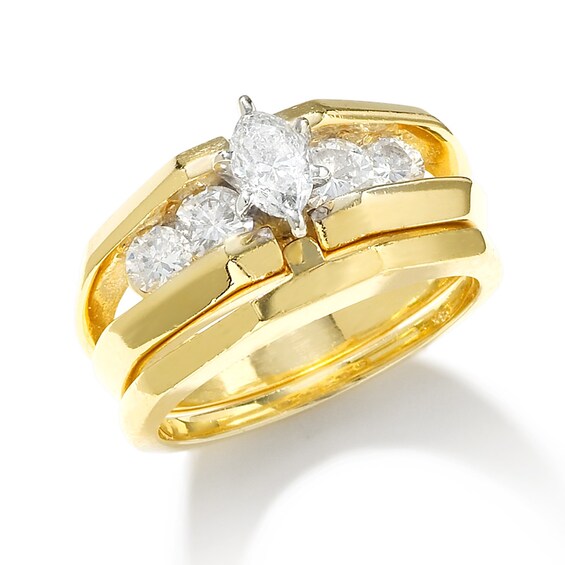 Previously Owned - 1 CT. T.w. Marquise Diamond Solitaire Engagement Ring with Round Side Accents in 14K Gold