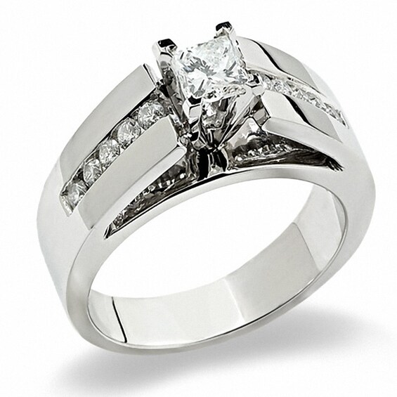 Previously Owned - 3/4 CT. T.w. Princess-Cut Diamond Solitaire Wide Band in 14K White Gold