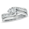 Thumbnail Image 1 of Previously Owned - 1/2 CT. T.W. Diamond Three Stone Swirl Bridal Set in 14K White Gold