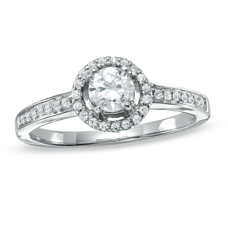 Main Image 1 of Previously Owned - 1/2 CT. T.W. Diamond Framed Engagement Ring in 14K White Gold