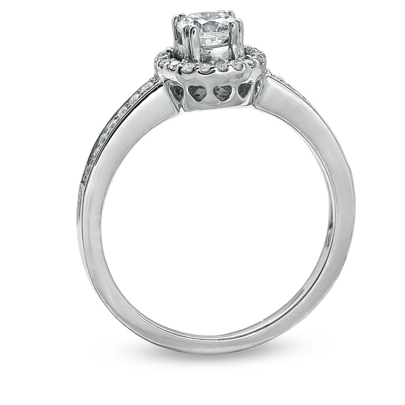 Main Image 2 of Previously Owned - 1/2 CT. T.W. Diamond Framed Engagement Ring in 14K White Gold
