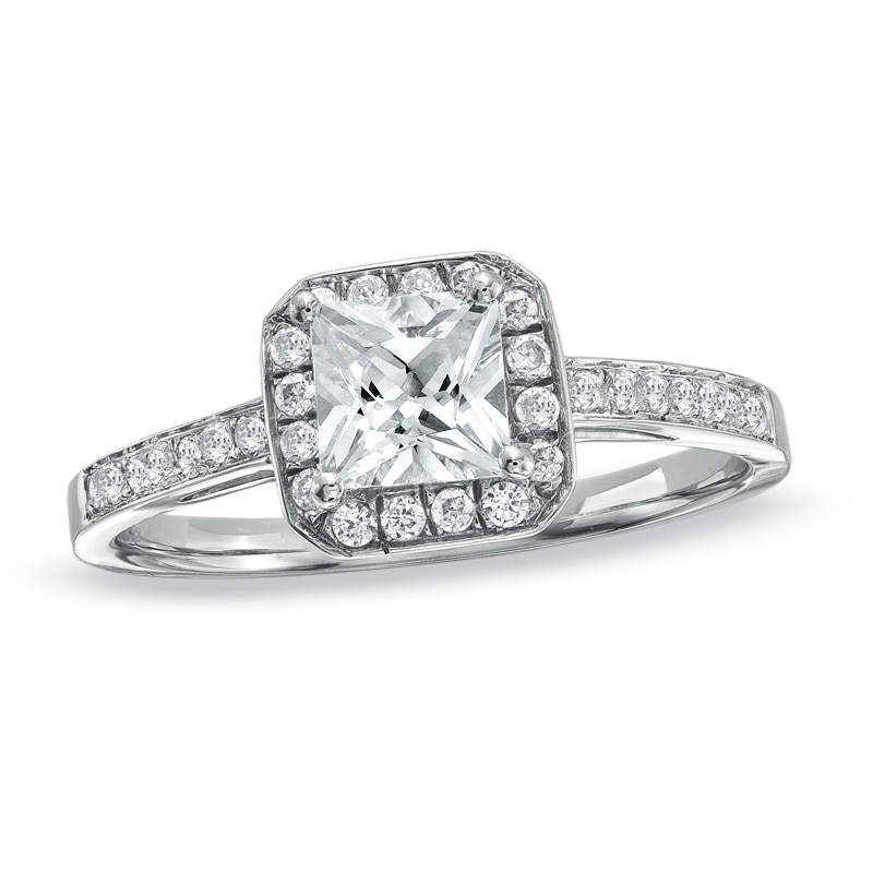 Main Image 1 of Previously Owned - 3/4 CT. T.W. Princess-Cut Diamond Framed Engagement Ring in 14K White Gold