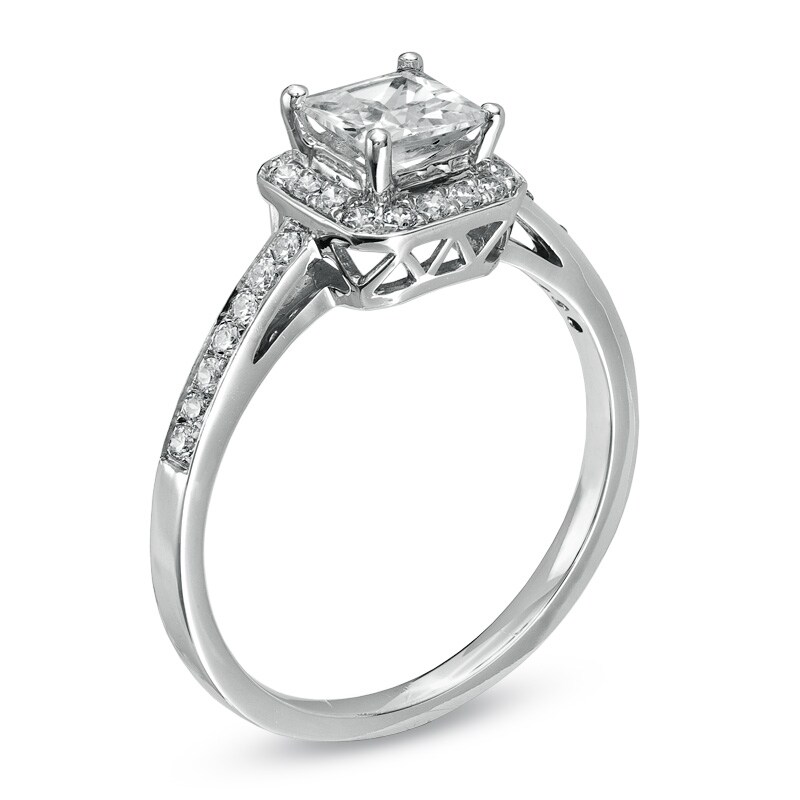 Main Image 2 of Previously Owned - 3/4 CT. T.W. Princess-Cut Diamond Framed Engagement Ring in 14K White Gold