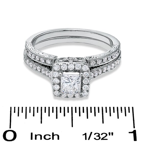 Previously Owned Celebration 102Â® 1 CT. T.w. Princess-Cut Diamond Soldered Bridal Set in 18K White Gold (I/Si2)