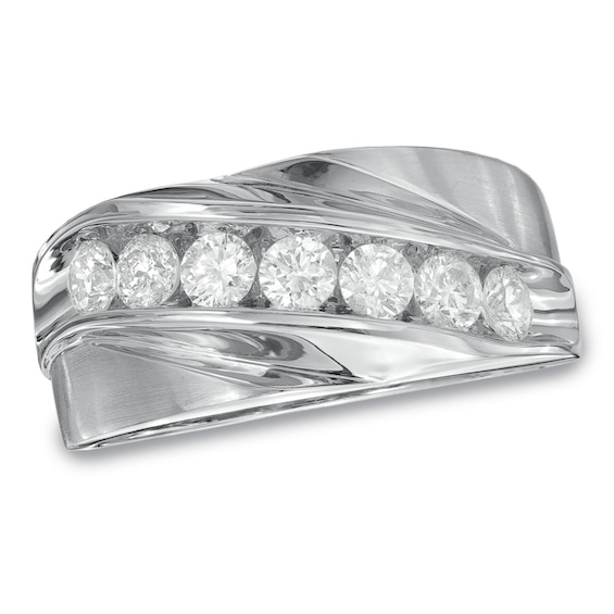 Previously Owned - 1 CT. T.w. Diamond Seven Stone Slant Wedding Band in 10K White Gold