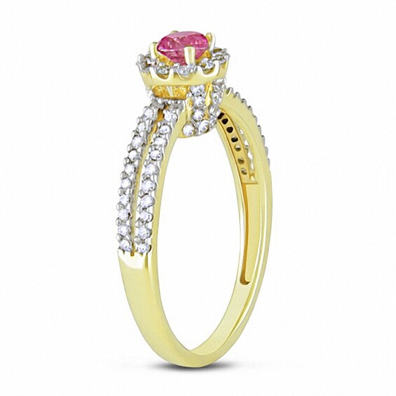Previously Owned - 3/4 CT. T.w. Enhanced Pink and White Diamond Two Row Engagement Ring in 14K Gold