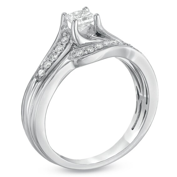 Previously Owned - 1/2 CT. T.w. Princess-Cut Diamond Bridal Set in 10K White Gold