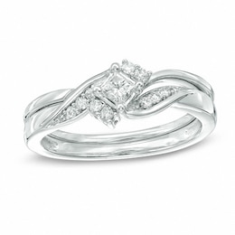 Previously Owned - 1/4 CT. T.W. Princess-Cut Diamond Bridal Set in 10K White Gold
