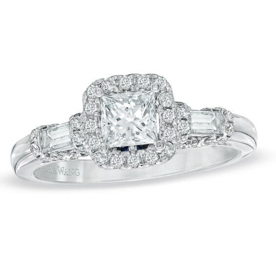 Previously Owned Vera Wang Love Collection 1 CT. T.w. Princess-Cut Diamond Frame Engagement Ring in 14K White Gold