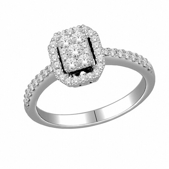 Previously Owned - 1/2 CT. T.w. Multi-Diamond Rectangle Frame Engagement Ring in 10K White Gold