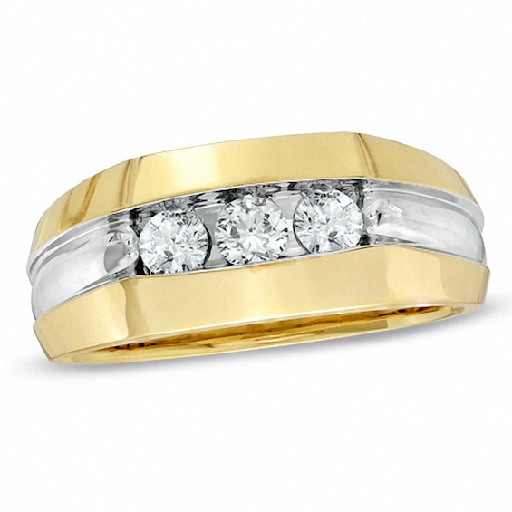 Previously Owned - Men's 1/2 CT. T.w. Diamond Three Stone Ring in 14K Two-Tone Gold