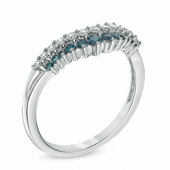 Previously Owned - 3/8 CT. T.w. Blue and White Diamond Double Row Contour Band in 14K White Gold