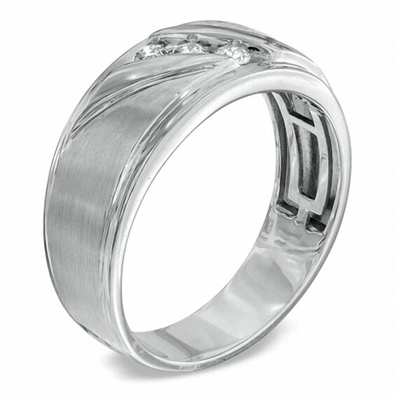 Previously Owned - Men's 1/5 CT. T.w. Diamond Three Stone Slant Band in 10K White Gold