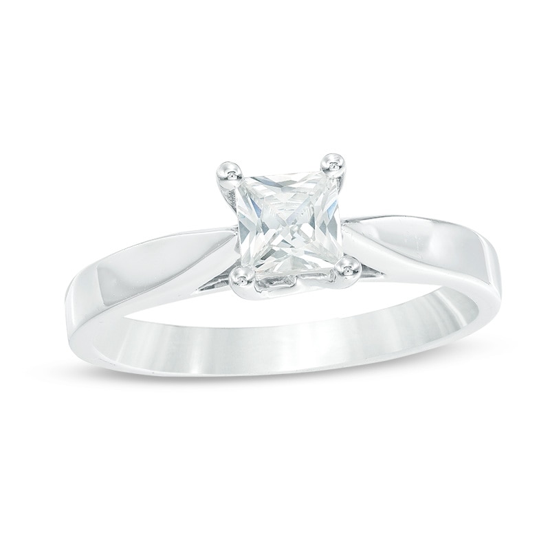 Main Image 1 of Previously Owned - Celebration Ideal 1/2 CT. Princess-Cut Diamond Solitaire Engagement Ring in 14K White Gold (I/I1)