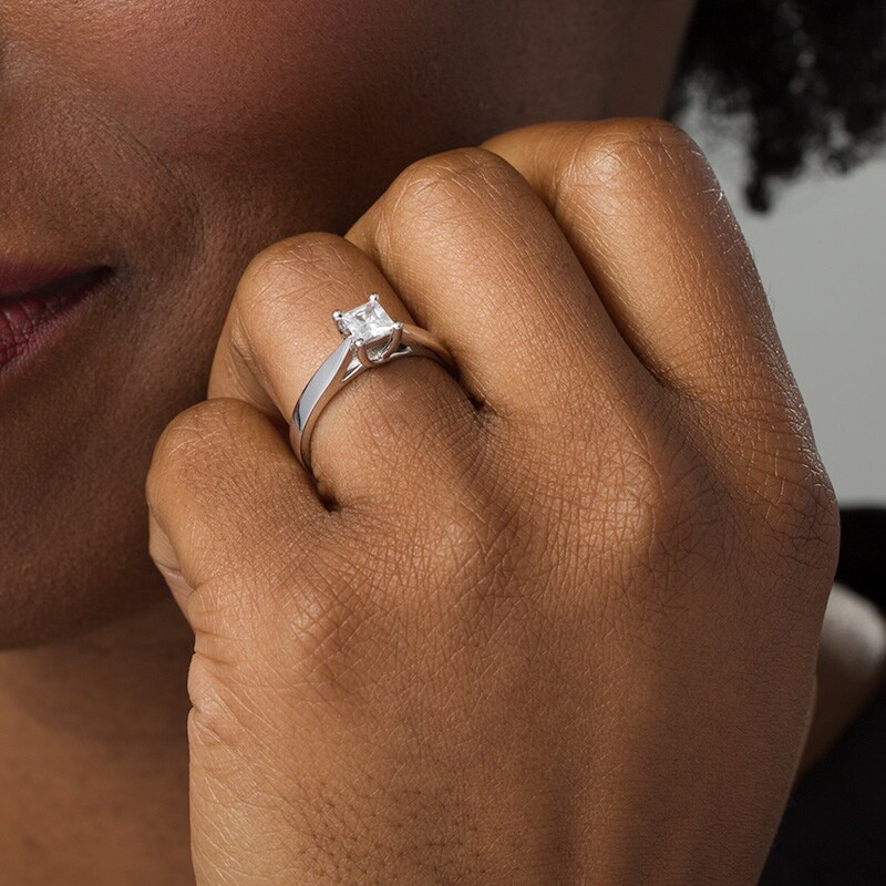Main Image 2 of Previously Owned - Celebration Ideal 1/2 CT. Princess-Cut Diamond Solitaire Engagement Ring in 14K White Gold (I/I1)