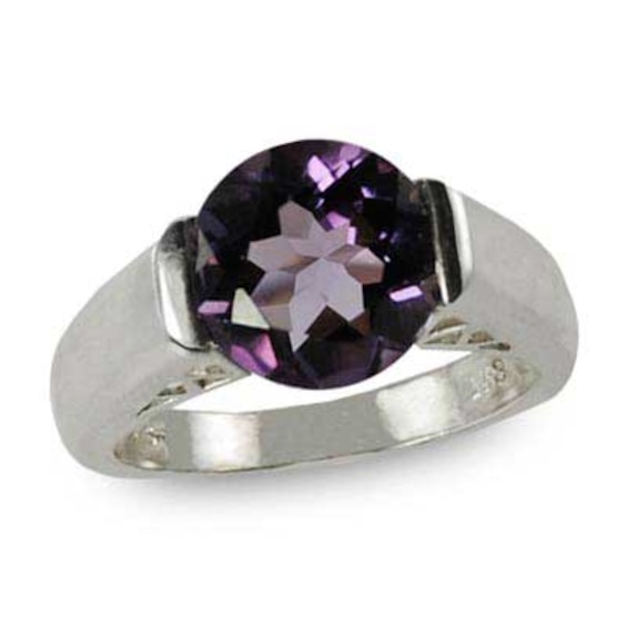 Previously Owned - 10.0mm Amethyst Half-Bezel Set Ring in Sterling Silver