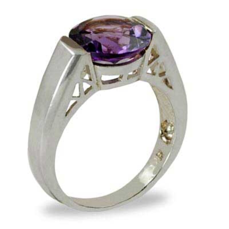 Main Image 2 of Previously Owned - 10.0mm Amethyst Half-Bezel Set Ring in Sterling Silver