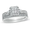 Thumbnail Image 1 of Previously Owned - 1/2 CT. T.W. Quad Princess-Cut Diamond Vintage-Style Bridal Set in 10K White Gold