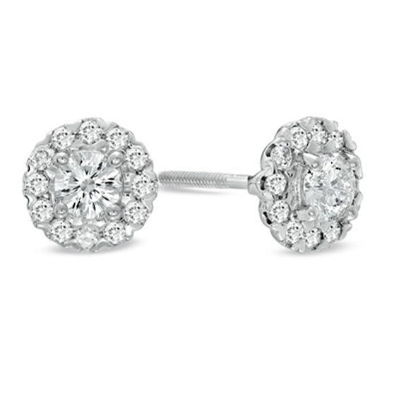 Previously Owned - Celebration Lux® 5/8 CT. T.w. Diamond Frame Earrings in 14K White Gold (I/Si2)