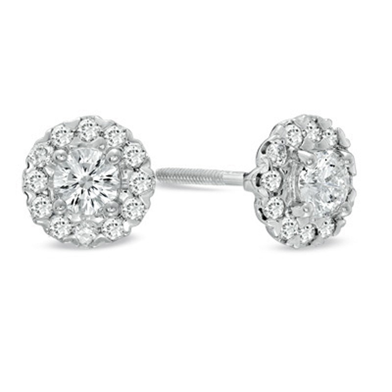 Main Image 1 of Previously Owned - Celebration Lux® 5/8 CT. T.W. Diamond Frame Earrings in 14K White Gold (I/SI2)