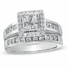 Thumbnail Image 1 of Previously Owned - 2 CT. T.W. Princess-Cut Quad Diamond Frame Bridal Set in 14K White Gold