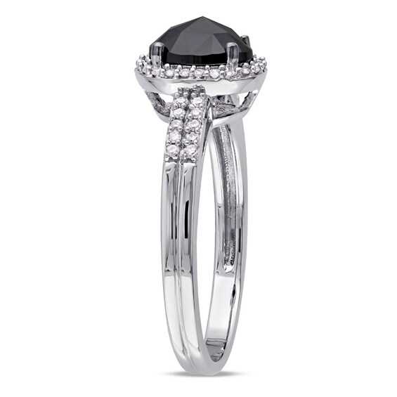 Previously Owned - 1 CT. T.w. Enhanced Black and White Oval Diamond Frame Ring in 14K White Gold