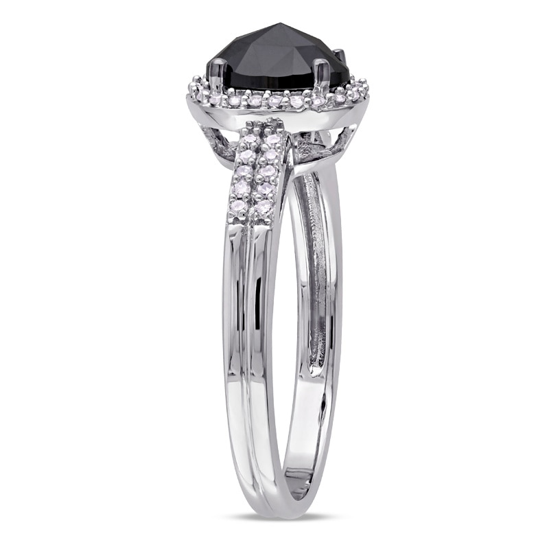 Main Image 2 of Previously Owned - 1 CT. T.W. Enhanced Black and White Oval Diamond Frame Ring in 14K White Gold