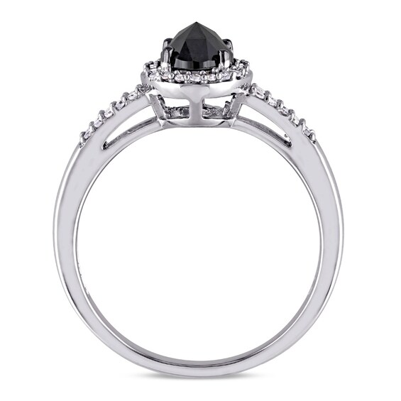 Previously Owned - 1 CT. T.w. Enhanced Black and White Oval Diamond Frame Ring in 14K White Gold