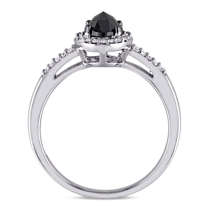 Main Image 3 of Previously Owned - 1 CT. T.W. Enhanced Black and White Oval Diamond Frame Ring in 14K White Gold