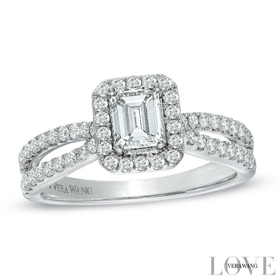 Previously Owned - Vera Wang Love Collection 1 CT. T.w. Emerald-Cut Diamond Split Shank Ring in 14K White Gold