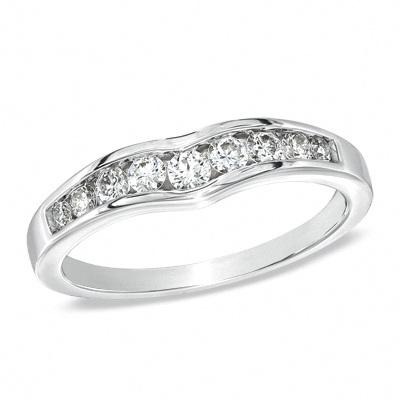 Main Image 1 of Previously Owned - 3/8 CT. T.W. Diamond Contour Wedding Band in 18K White Gold (H/VS2)