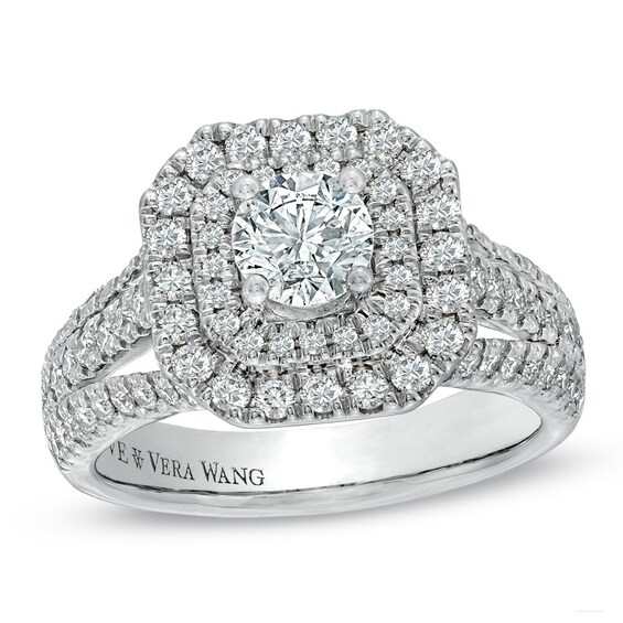 Previously Owned - Vera Wang Love Collection 1-1/2 CT. T.w. Diamond Double Frame Engagement Ring in 14K White Gold
