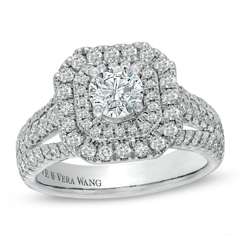 Main Image 1 of Previously Owned - Vera Wang Love Collection 1-1/2 CT. T.W. Diamond Double Frame Engagement Ring in 14K White Gold