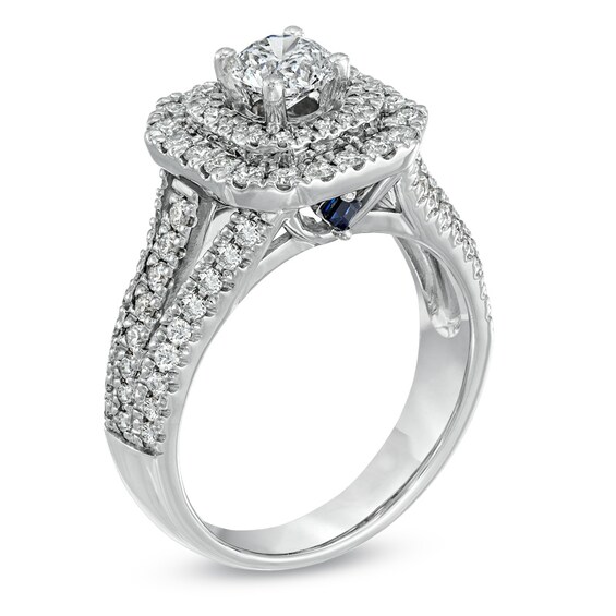 Previously Owned - Vera Wang Love Collection 1-1/2 CT. T.w. Diamond Double Frame Engagement Ring in 14K White Gold