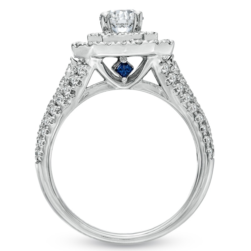 Main Image 3 of Previously Owned - Vera Wang Love Collection 1-1/2 CT. T.W. Diamond Double Frame Engagement Ring in 14K White Gold