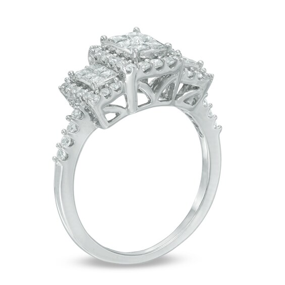 Previously Owned - 1 CT. T.w. Princess-Cut Diamond Past Present FutureÂ® Ring in 14K White Gold