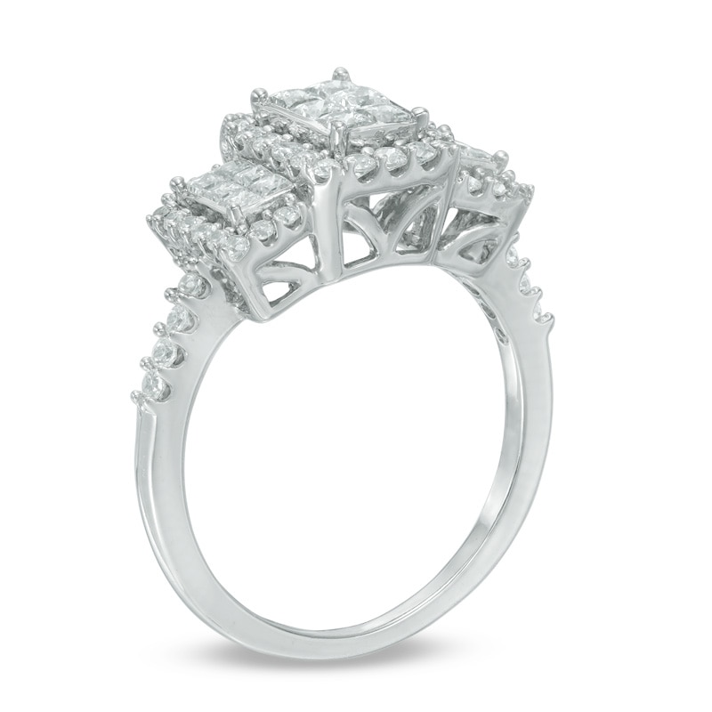 Main Image 2 of Previously Owned - 1 CT. T.W. Princess-Cut Diamond Past Present Future® Ring in 14K White Gold