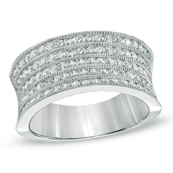Previously Owned - 1 CT. T.w. Diamond Five Row Concave Anniversary Band in 14K White Gold