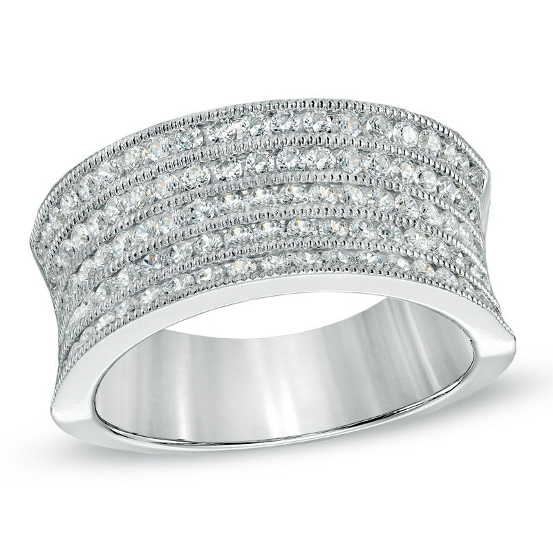 Main Image 1 of Previously Owned - 1 CT. T.W. Diamond Five Row Concave Anniversary Band in 14K White Gold