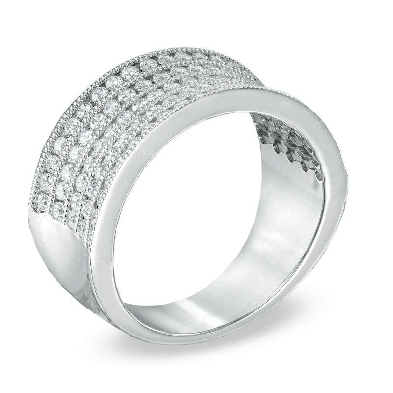Main Image 2 of Previously Owned - 1 CT. T.W. Diamond Five Row Concave Anniversary Band in 14K White Gold