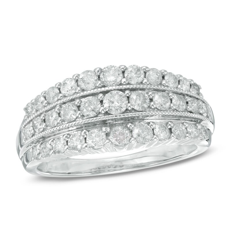 Main Image 1 of Previously Owned - 1 CT. T.W. Diamond Multi-Row Anniversary Band in 10K White Gold