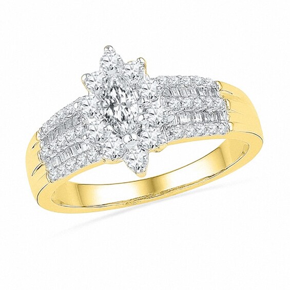 Previously Owned - 1 CT. T.w. Marquise Diamond Frame Bridal Set in 10K Gold