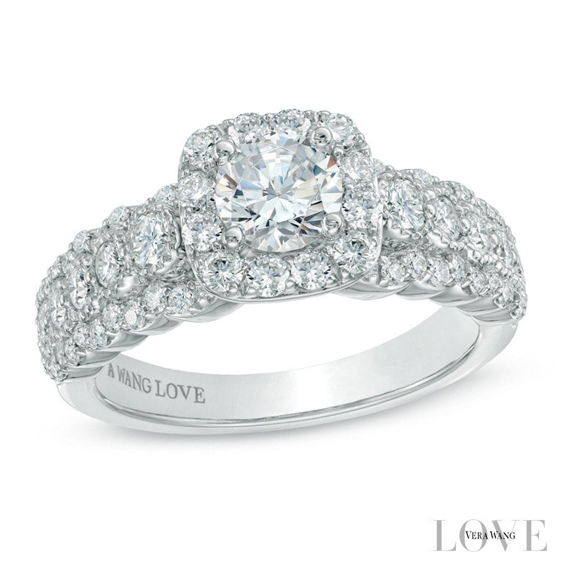 Main Image 1 of Previously Owned - Vera Wang Love Collection 1-1/2 CT. T.W. Diamond Frame Engagement Ring in 14K White Gold
